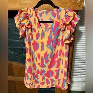 Vibrant Ruffle Sleeve Blouse